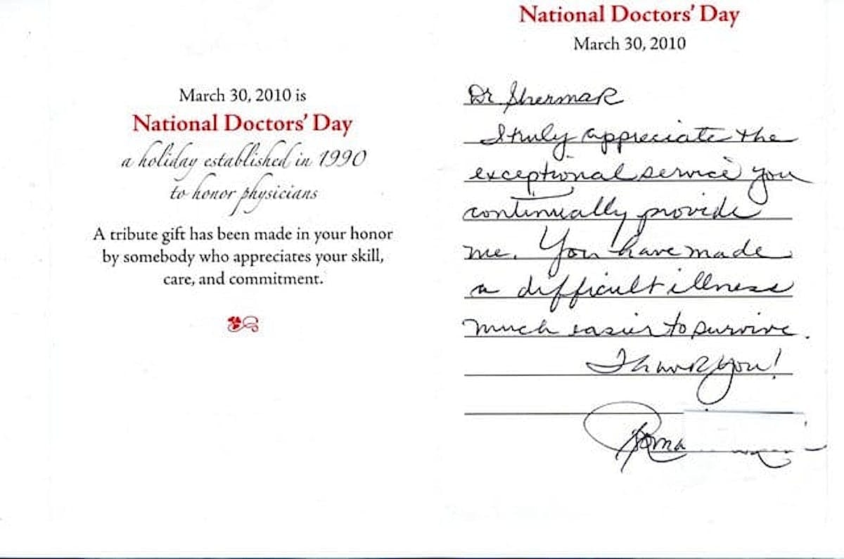 National Doctors' Day tribute appreciation card.