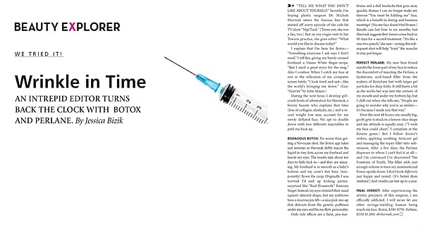 Beauty article about Botox and Perlane treatments.