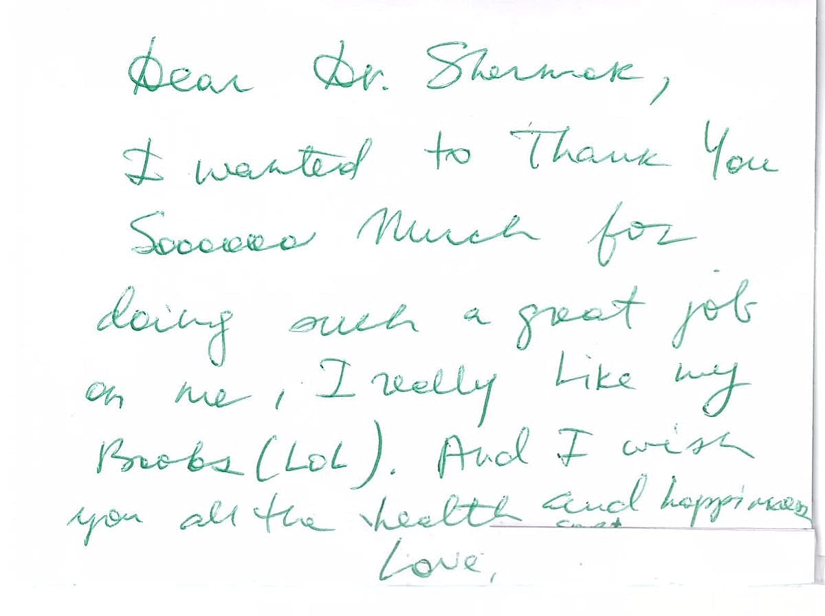 Thank you note to Dr. Shormack.