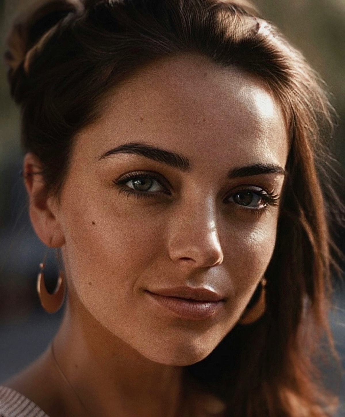 Model in brown swimwear posing confidently.