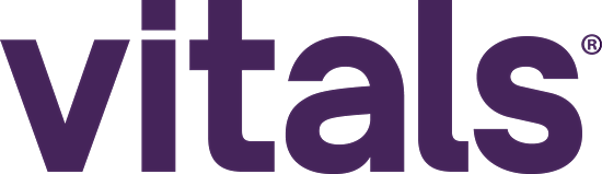 vitals logo in purple font