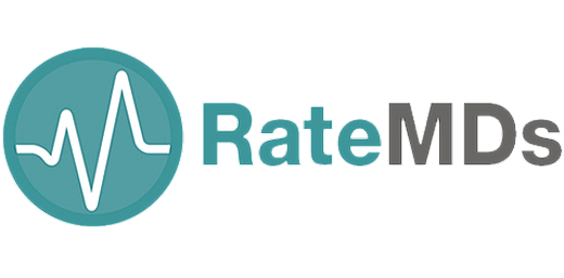RateMDs logo with heartbeat graphic design.