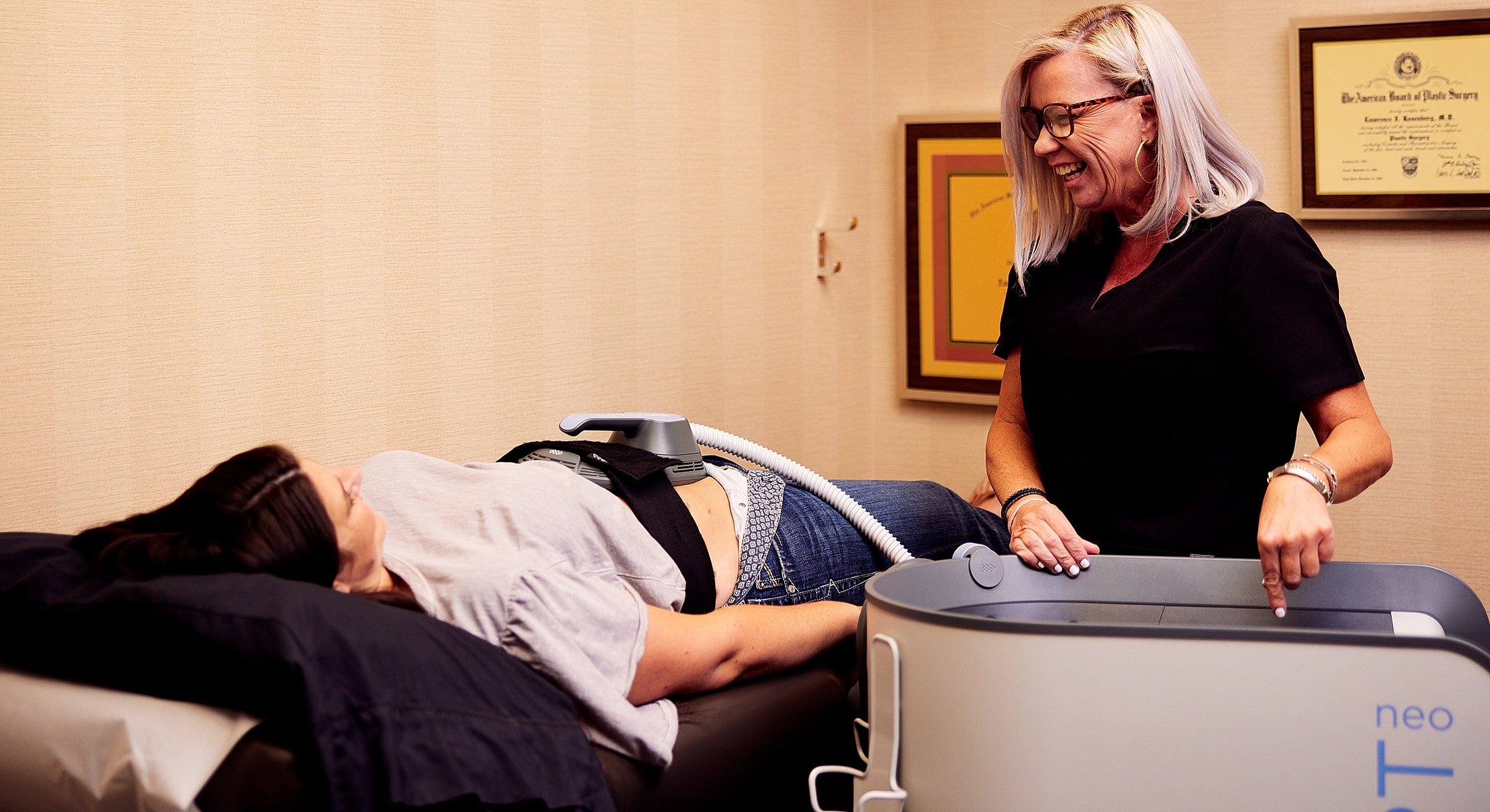 Patient receiving treatment in medical office setting.