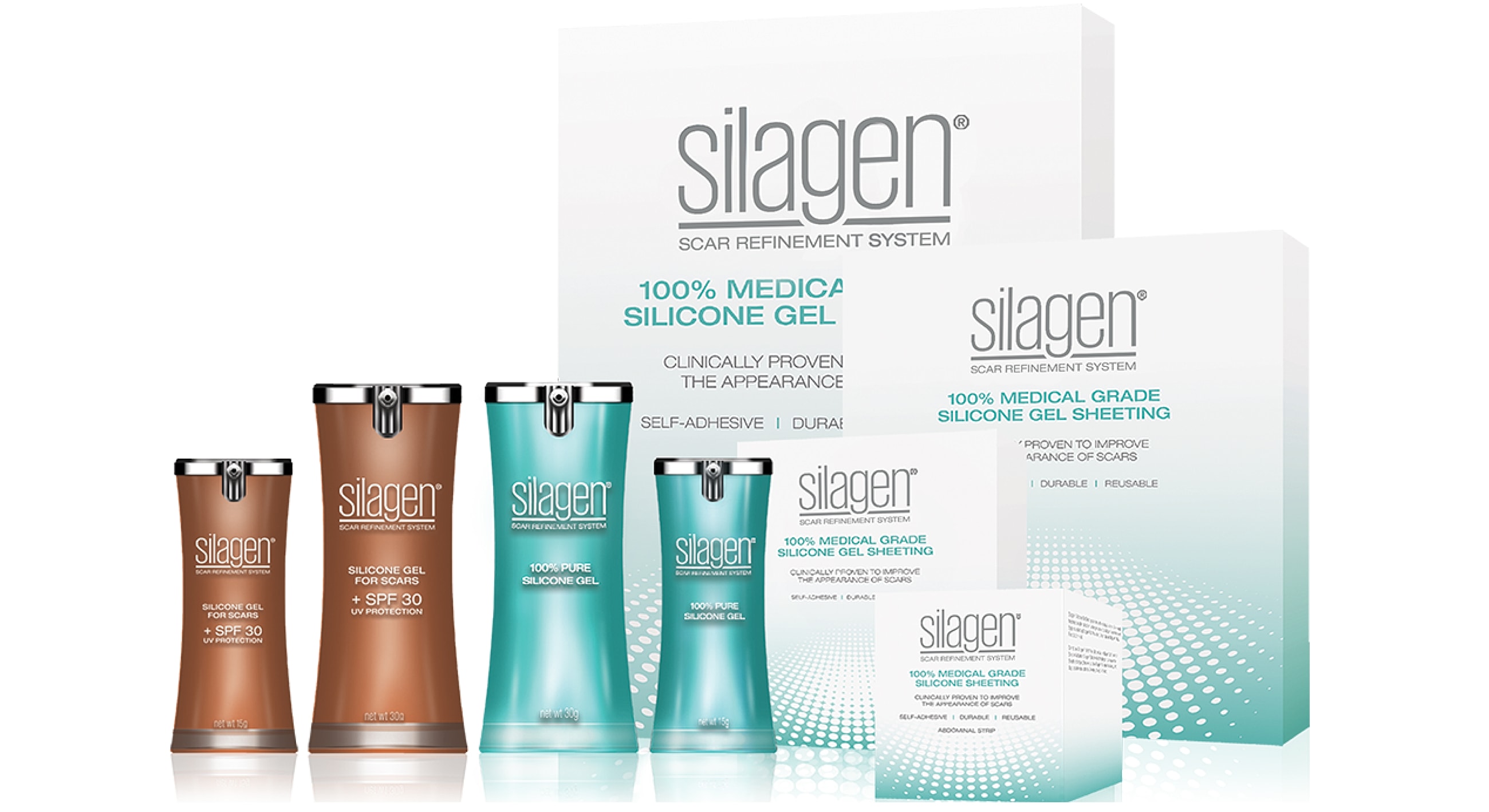 Silagen scar refinement system products and packaging.